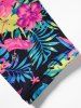 Plus Size Tropical Flower Leaf Parrot Print Half Zipper One-piece Swimsuit -  