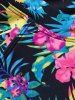 Plus Size Tropical Flower Leaf Parrot Print Half Zipper One-piece Swimsuit -  