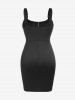 Plus Size Punk Chains Buckles PU Panel Bodycon Dress with Pockets -  