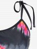 Maillot de Bain Tankini Bandeau Teinté Crâne et Rose Imprimés de Grande Taille à Volants - Noir 4X | US 26-28