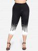 Plus Siz 3D Sparkles Pinstripes Printed Capri Leggings -  