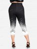 Plus Siz 3D Sparkles Pinstripes Printed Capri Leggings -  