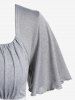 Plus Size Lace Panel Pleated Flutter Sleeves Surplice Tee -  