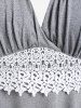 Plus Size Lace Panel Pleated Flutter Sleeves Surplice Tee -  