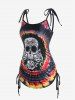 Maillot de Bain Tankini Bandeau Teinté Crâne et Rose Imprimés de Grande Taille à Volants - Noir 2X | US 18-20