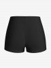 Maillot de Bain Tankini Bandeau Teinté Crâne et Rose Imprimés de Grande Taille à Volants - Noir 2X | US 18-20