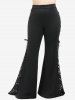 Plus Size Lace Panel Side Lace-up Pull On Flare Pants -  