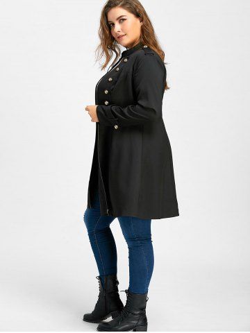 Plus Size Double Breasted Epaulet Flare Coat
