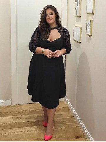 Plus Size&Curve Lace Panel Cutout Cocktail Dress