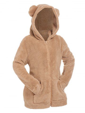 Plus Size Pockets Hooded Faux Fur Coat