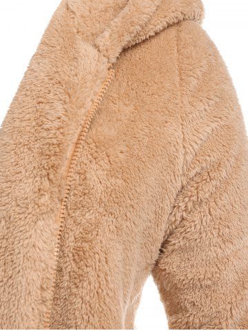 Plus Size Pockets Hooded Faux Fur Coat