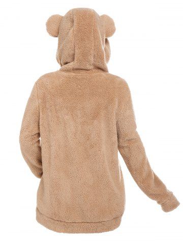 Plus Size Pockets Hooded Faux Fur Coat