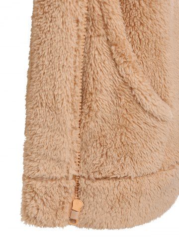 Plus Size Pockets Hooded Faux Fur Coat