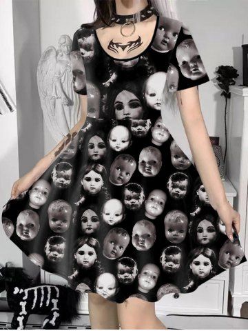 Gothic Scary Baby Print A Line T-shirt Dress - BLACK - 3X | US 22-24