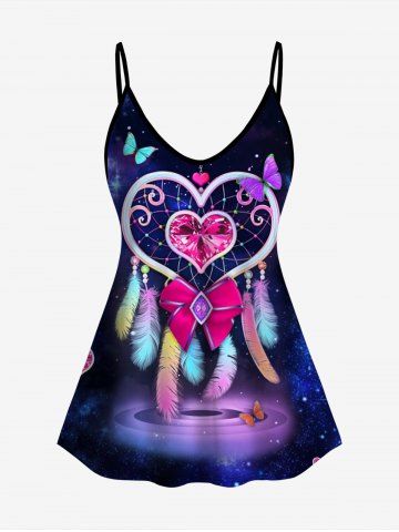 Plus Size 3D Heart Dreamcatcher Butterfly Printed Cami Top (Adjustable Straps)