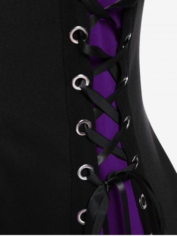 Hooded Lace Up Grommets Colorblock Gothic Coat