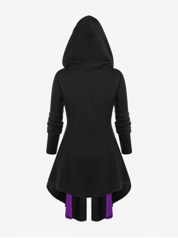 Hooded Lace Up Grommets Colorblock Gothic Coat