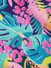 Plus Size Tropical Flower Print Raglan Sleeve Zip Up One-piece Swimsuit -  