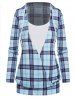 Sweat à Capuche à Carreaux Imprimé à Cordon Faux Deux Pièces - Bleu clair L