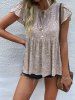 Ditsy Flower Print Tied Front Keyhole Short Tulip Sleeve Mock Button Casual Blouse -  