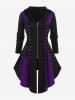 Hooded Lace Up Grommets Colorblock Gothic Coat -  