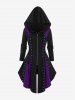 Hooded Lace Up Grommets Colorblock Gothic Coat -  