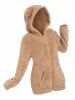 Plus Size Pockets Hooded Faux Fur Coat -  
