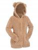 Plus Size Pockets Hooded Faux Fur Coat -  