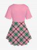 Plus Size Crisscross Plaid Short Sleeves Plunging Tee -  