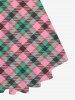 Plus Size Crisscross Plaid Short Sleeves Plunging Tee -  