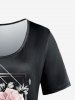T-shirt à Imprimé Fleur à Manches Courtes de Grande Taille - Noir 2X | US 18-20
