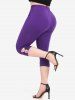 Plus Size Cutout Pull On Capri Pants with Pocket -  