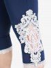 Plus Size Lace Panel Capri Leggings with Pocket -  