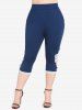Plus Size Lace Panel Capri Leggings with Pocket -  