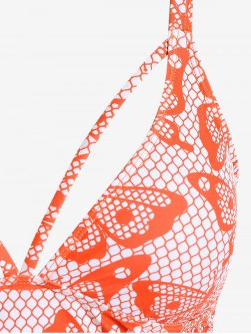 Plus Size Plunge Butterfly Padded Boyleg Tankini Swimsuit