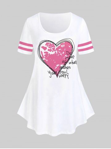 Plus Size Short Sleeves Heart Letters Printed Valentines Graphic Tee - LIGHT PINK - 5X | US 30-32
