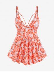 Plus Size Plunge Butterfly Padded Boyleg Tankini Swimsuit -  