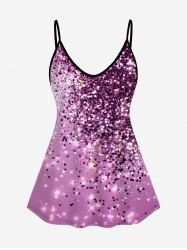 Plus Size 3D Sparkles Glitter Printed Tank Top -  