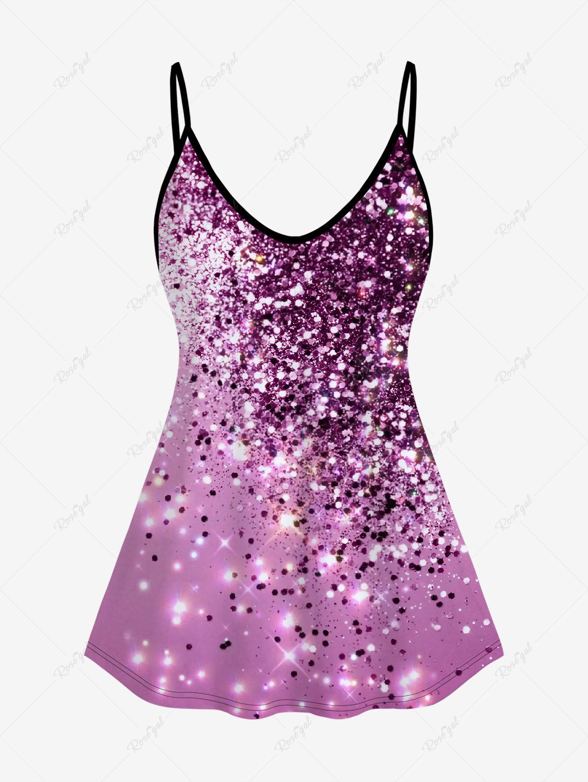 Hot Plus Size 3D Sparkles Glitter Printed Tank Top  
