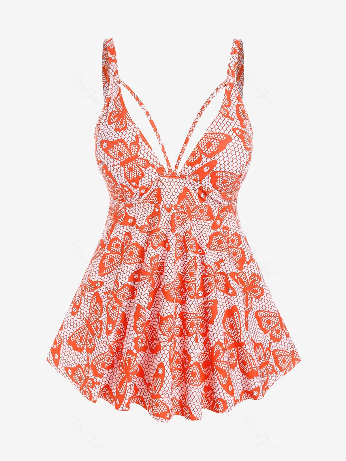 Fashion Plus Size Plunge Butterfly Padded Boyleg Tankini Swimsuit  
