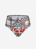 Plus Size Floral Tiger Print Cutout High Waist Tankini Swimsuit -  