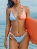 Color Block Textured Halter String Bikini Set -  