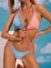Color Block Textured Halter String Bikini Set -  