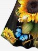Débardeur 3D Tournesol et Papillon Imprimé de Grande Taille avec Dentelle - Jaune 5x | US 30-32
