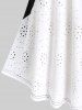 Plus Size Broderie Anglaise Two Tone Tank Top with Buttons -  
