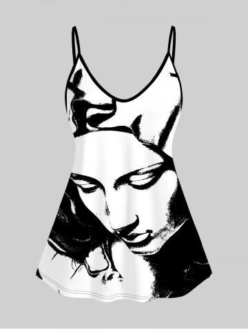 Cami Top de Dos Colores con Estampado de Figura Gótica - BLACK - 5X | US 30-32