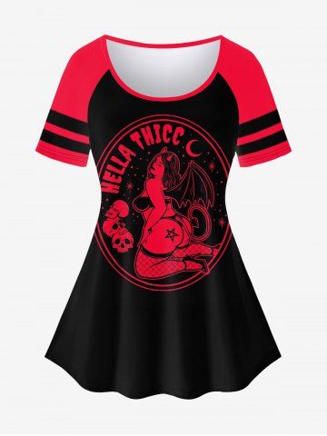 Gothic Raglan Sleeves Skulls Beauty Letters Printed Graphic Tee - BLACK - 5X | US 30-32