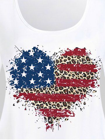 Plus Size American Flag Leopard Heart Printed Patriotic Top