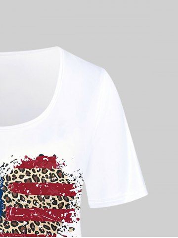 Plus Size American Flag Leopard Heart Printed Patriotic Top