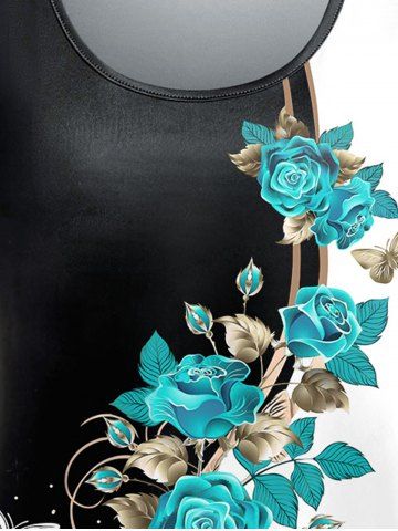 Plus Size Short Sleeves Flower Printed Colorblock Tee